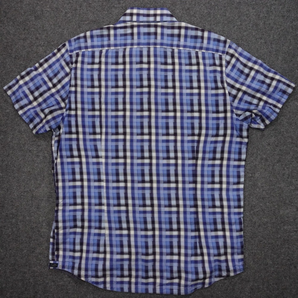 Good Man Brand Button Down Shirt Men's Large Plaid Short Sleeve Blue - Picture 7 of 10